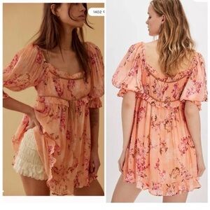 Free People Marney Peach Floral Dress